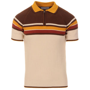 RETRO 70S STRIPE ZIP NECK POLO SHIRT