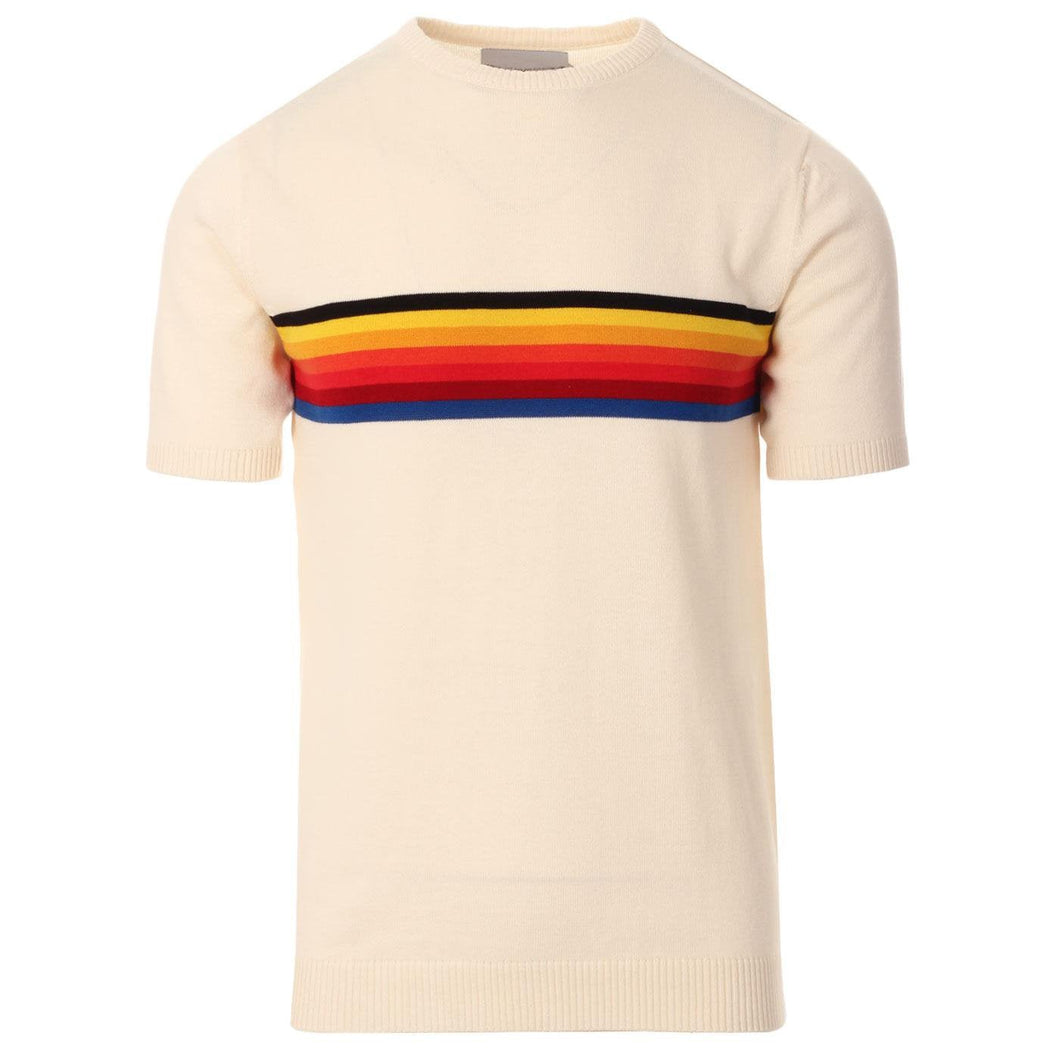 RETRO RAINBOW CHEST STRIPE KNITTED TEE (ECRU)