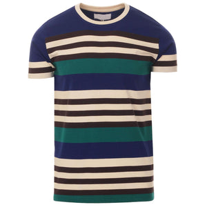 MEN'S RETRO 70S STRIPED T-SHIRT IN BEACON BLUE