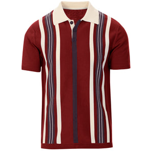 1960S STRIPE KNITTED POLO SHIRT WINE