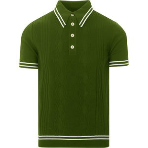 Men's Casual 1960s Mod Style Dark Green Knit Retro Polo