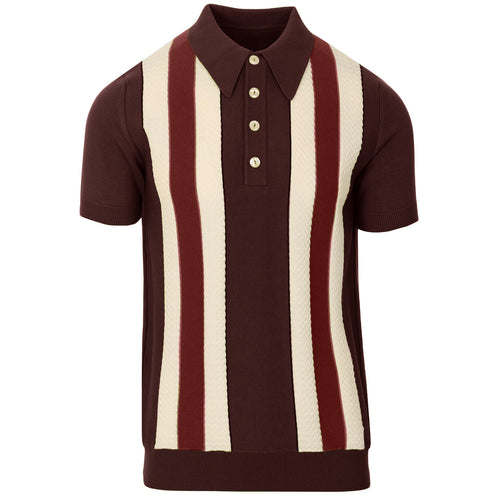 STRIPE KNIT POLO DARK BROWN