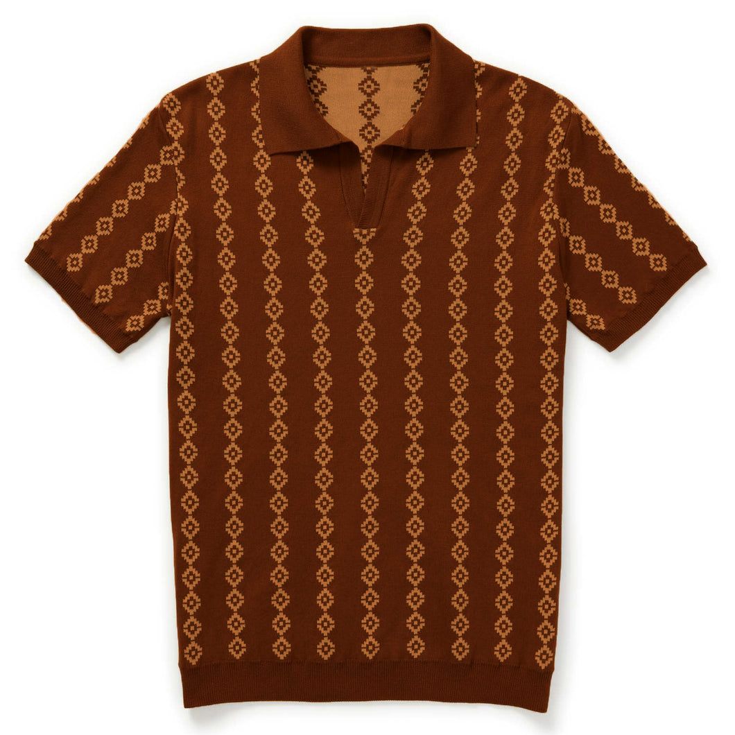 70S DARK BROWN KNIT POLO SHIRTS