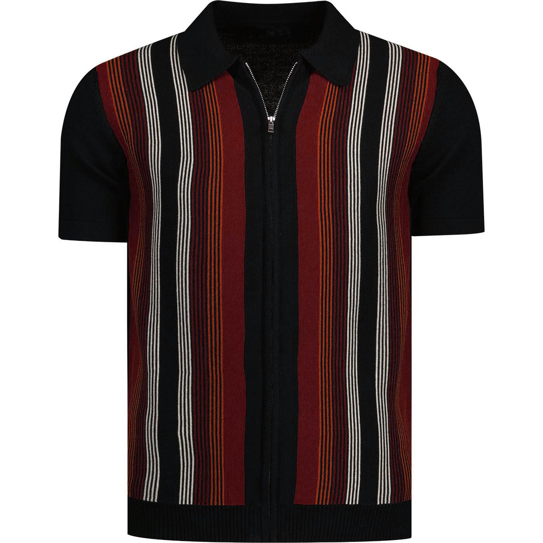 MENS RETRO ZIP POLO DARK RED